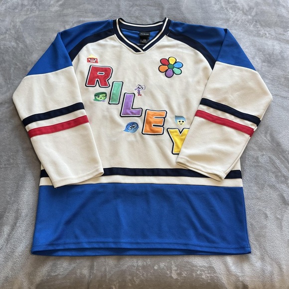 Pixar Other - Pixar Shirt Mens Medium Blue Cream Riley Joy Hockey Jersey Inside Out Disney